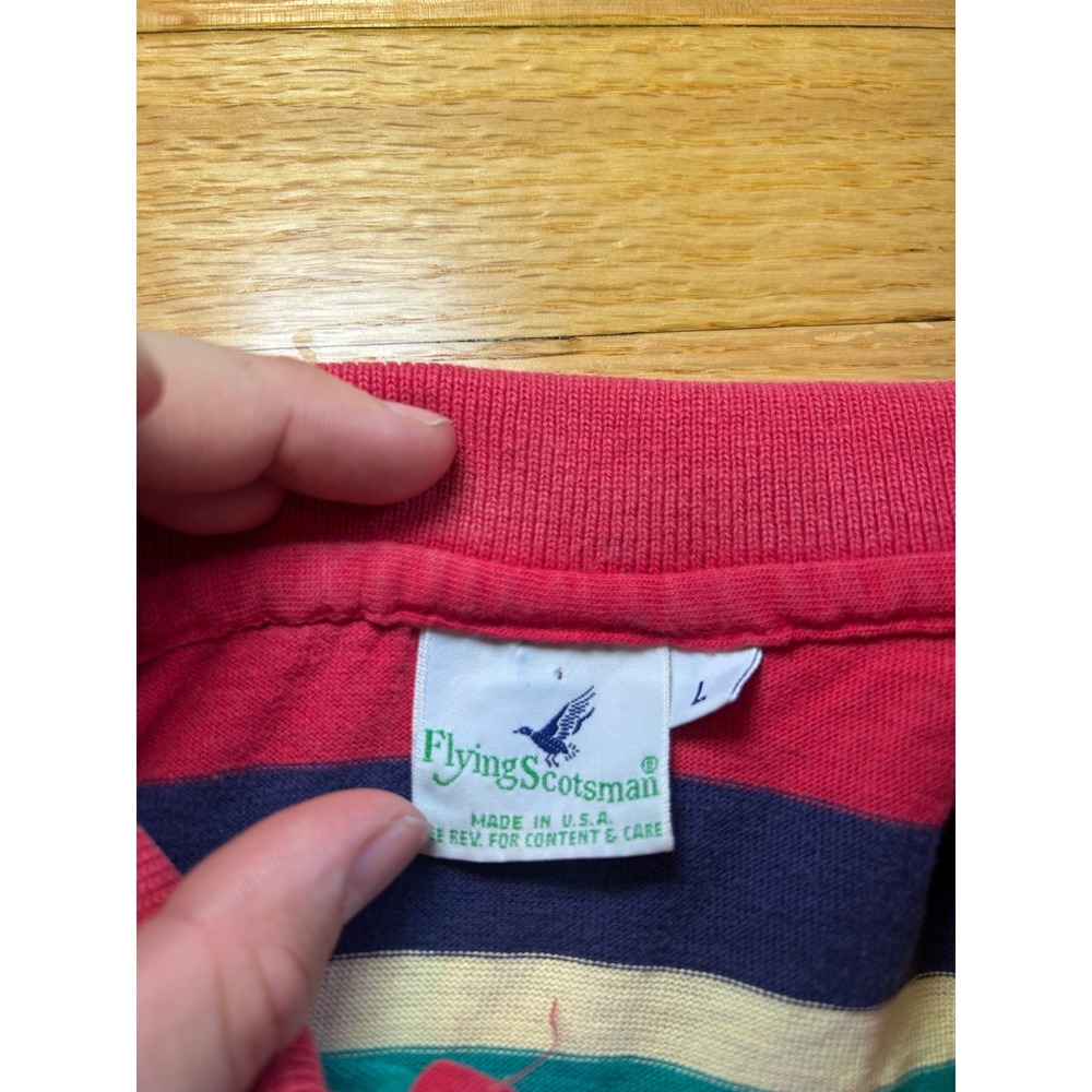 Vintage Flying Scotsman Striped Polo Shirt Mens Large Red Teal Duck Logo USA - Picture 3 of 8